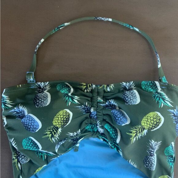 AERIE One Piece Full Coverage Ruched Cut Out Pineapple Swimsuit Large Long - Picture 10 of 16